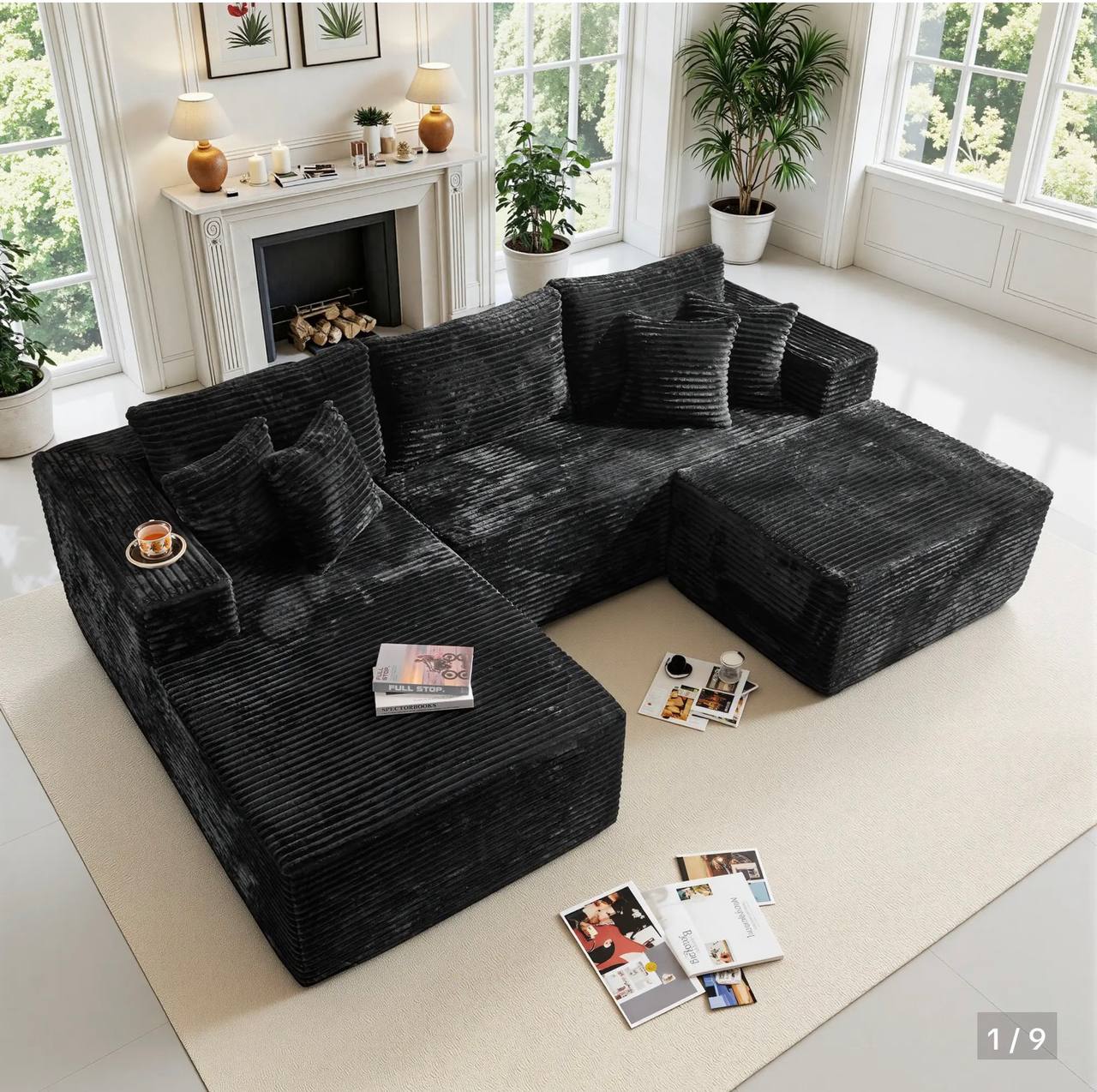Sofa front view showing sleek modular design